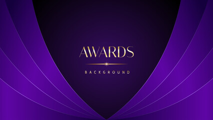 Purple golden royal awards graphics background. Elegant modern template with classy shine. Luxury premium corporate abstract design.