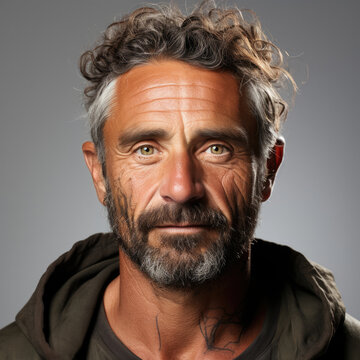 A sharp and intriguing headshot of a 46-year-old Aboriginal Australian man.