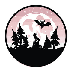 pink silhouette landscape for halloween vector