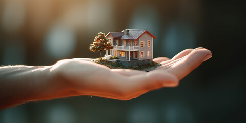 Das Traumhaus als Miniatur in der eigenen Hand halten KI