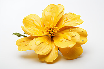 a yellow flower with rain droplets on it while isolated on the white background, - obrazy, fototapety, plakaty