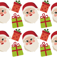 VECTOR PATTERN ILLUSTRATION, WINTER HOLIDAYS CHRISTMAS, SANTA CLAUS AND GIFT BOX NEW YEAR FOR FABRIC, PAPER PRINT OR OTHER DESIGN USES.