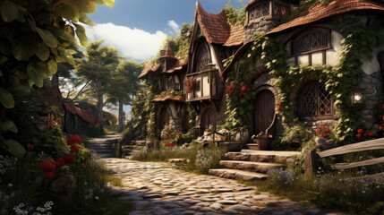 Fototapeta premium Hyper-realistic fantasy berry farm with juicy fruits and dappled sunlight.