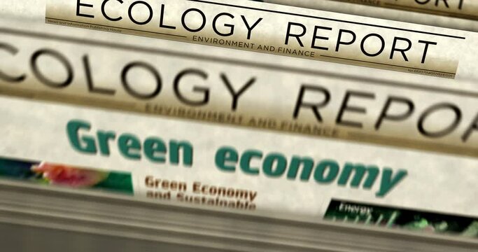 Green economy bio circular and eco friendly economy daily news newspaper printing. Abstract concept retro headlines 3d seamless looped.