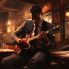 Obraz premium man playing guitar generative ai