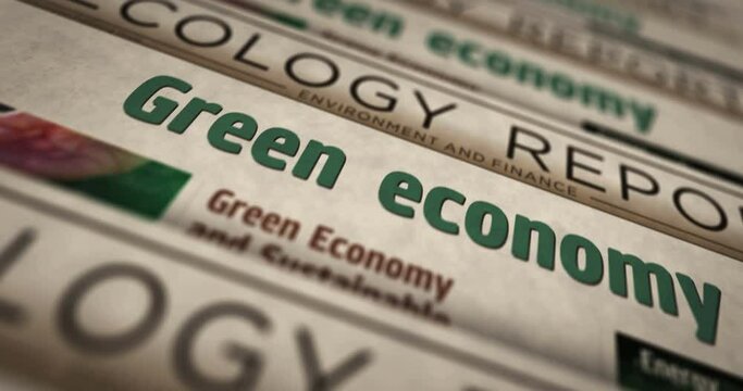Green economy bio circular and eco friendly economy daily news newspaper printing. Abstract concept retro headlines 3d seamless looped.