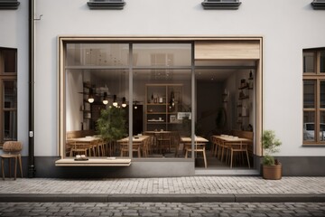 Nordic minimalist style restaurant or cafe store, front design - obrazy, fototapety, plakaty