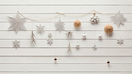 Christmas decoration on white wooden background. Flat lay, top view, from above. Christmas composition. ai generative