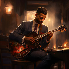 Obraz premium man playing guitar generative ai