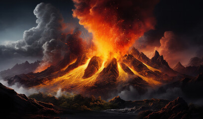 Volcanic eruption. 3D rendering illustration.