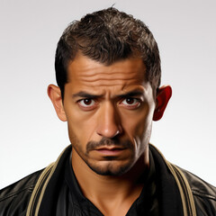 Professional head shot of a 36-year-old Latino man looking down and giving a thumbs up.