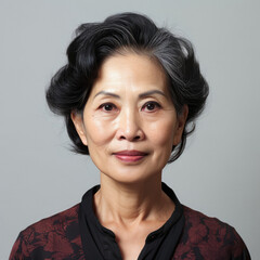 A stunning 52-year-old East Asian woman with a full head shot that exudes admiration and awe.