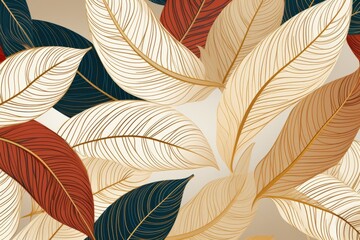 Seamless pattern with hand-drawn tropical leaves. Digital illustration.