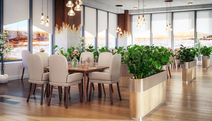 Modern Outlook Restaurant in Natural Interior Design - 3D Visualization