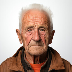 Fototapeta premium A modern studio headshot of a calm 86-year-old Caucasian man with a full head.