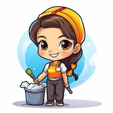 Cute Cartoon Housekeeper isolated on a white background