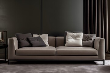 Gray sofa, minimalist style, on a black background