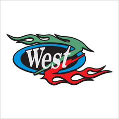 vector written logo (west) on colorful background which can be used as graphic design