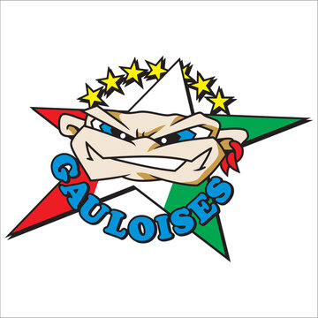 vector of cartoon faces that say (gauloises) on an italian color background can be used as a graphic design
