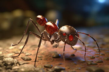 Futuristic robotic animal. Wildlife mechanical ant insect