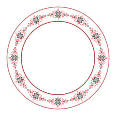 Vector illustration of Ukrainian ornament in ethnic style, identity, vyshyvanka, embroidery for print clothes, websites, banners. Background. Geometric design, border, copy space, frame