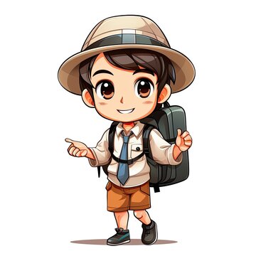 Cute Cartoon Tour Guide isolated on a white background