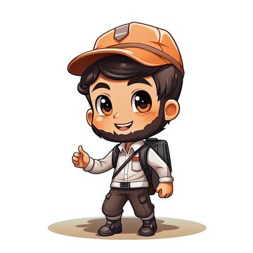 Cute Cartoon Tour Guide isolated on a white background