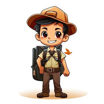 Cute Cartoon Tour Guide isolated on a white background