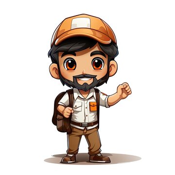Cute Cartoon Tour Guide isolated on a white background