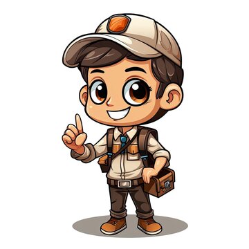 Cute Cartoon Tour Guide isolated on a white background