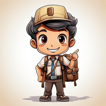 Cute Cartoon Tour Guide isolated on a white background