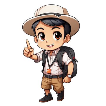 Cute Cartoon Tour Guide isolated on a white background