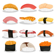 Vector illustration set of sushi,sushi menu,sushi type on white background