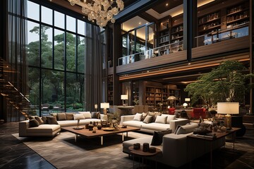 Fototapeta na wymiar Beautiful living room with hardwood floors in new luxury home.