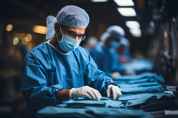 Surgeons performing operation in operating room. Group of surgeons in operating room with surgery equipment.