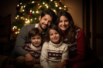 Obraz na płótnie Canvas Christmas Happy Family Portrait. Generative AI.