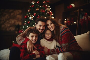 Fototapeta na wymiar Christmas Happy Family Portrait. Generative AI.