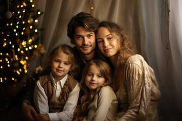 Fototapeta premium Christmas Happy Family Portrait. Generative AI.