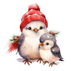 Cute Watercolor Birds Isolated Png Illustration. Ai Generated