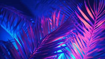 Tropical Summer, Palm Leaves Neon Glow Background