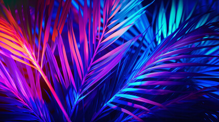 Tropical Summer, Palm Leaves Neon Glow Background