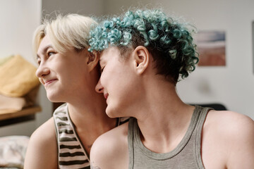 Young girls spending their time together at home and enjoying each other