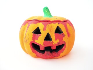 spooky halloween hand painted clay pumpkin