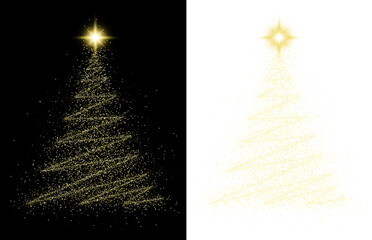 christmas tree with star sparkle particle yellow transparent background