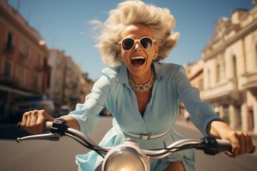 Golden Age Glamour: Happy Older Woman on Cruiser Scooter