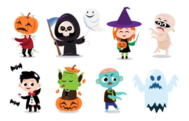 Fotobehang Cute halloween cartoon characters . White isolated background . Vector . Set 3 of 4 . © stockdevil
