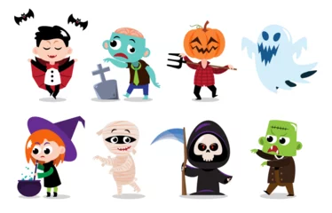 Deurstickers Monster Cute halloween cartoon characters . White isolated background . Vector . Set 1 of 4 .