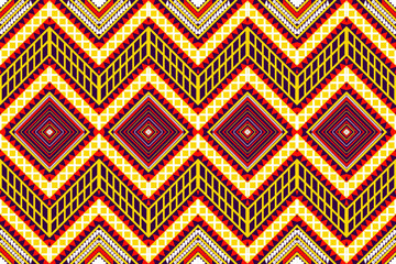 Seamless design pattern, traditional geometric flower zigzag pattern  Yellow white red black vector illustration design, abstract fabric pattern, aztec style for print textiles 