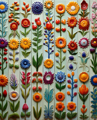 Vintage floral composition on colorful ceramic tiles. Retro nature and flower concept
