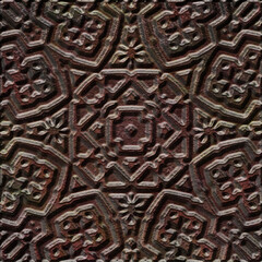 In-depth engraving on a rusty corrosion metal sheet. Artistic casting of cast iron. Etchings modern abstract art. Bas - relief panels. Wallpaper in techno style. Red brown aged iron illustration